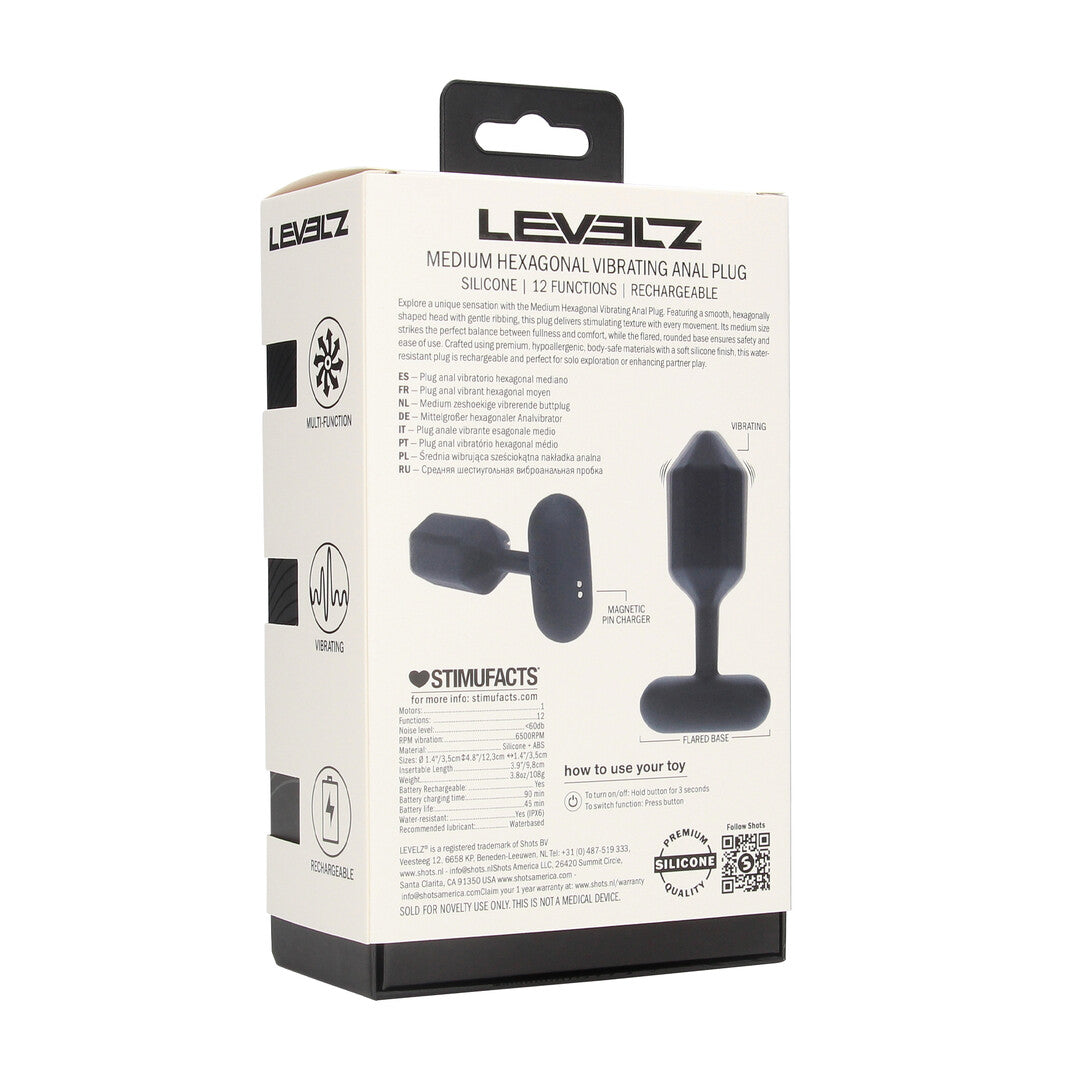 Hexagonal Vibrating Silicone Anal Plug - M - Black
