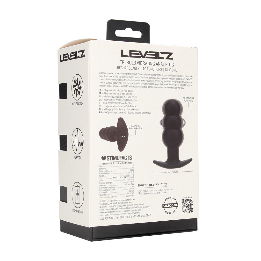Tri Bulb Vibrating Silicone Anal Plug - Black