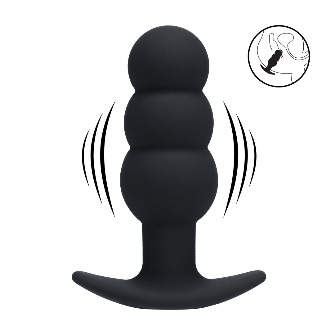 Tri Bulb Vibrating Silicone Anal Plug - Black