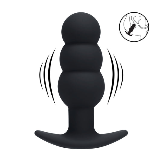 Tri Bulb Vibrating Silicone Anal Plug - Black