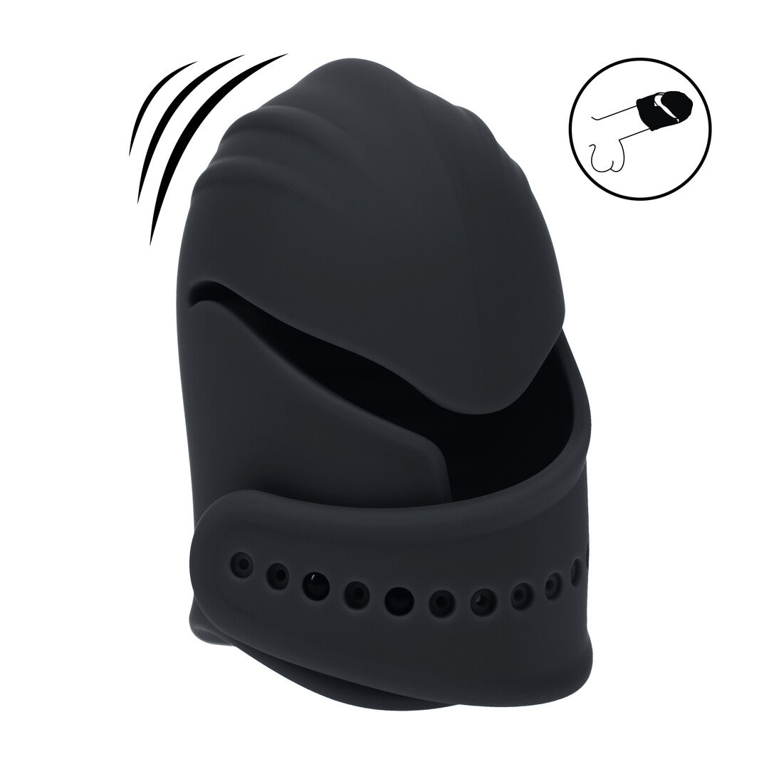 Adjustable Vibrating Silicone Penis Head Stimulator - Black
