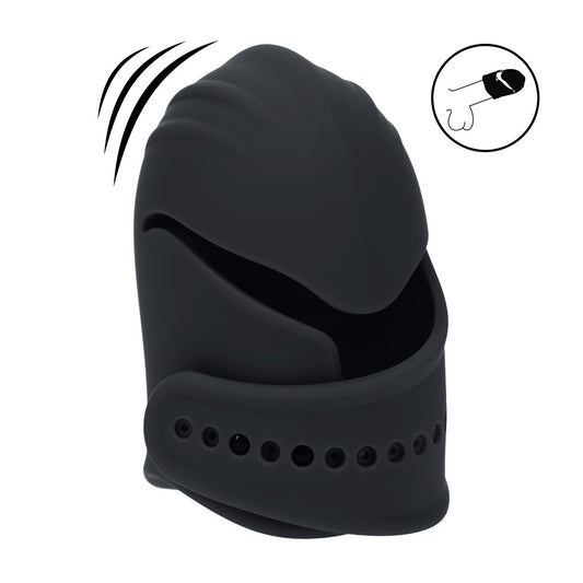 Adjustable Vibrating Silicone Penis Head Stimulator - Black
