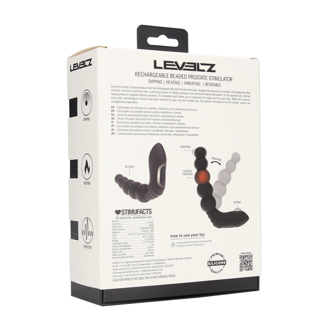 Vibrating Heating Bendable Tapping Beaded Silicone Prostate Stimulator - Black