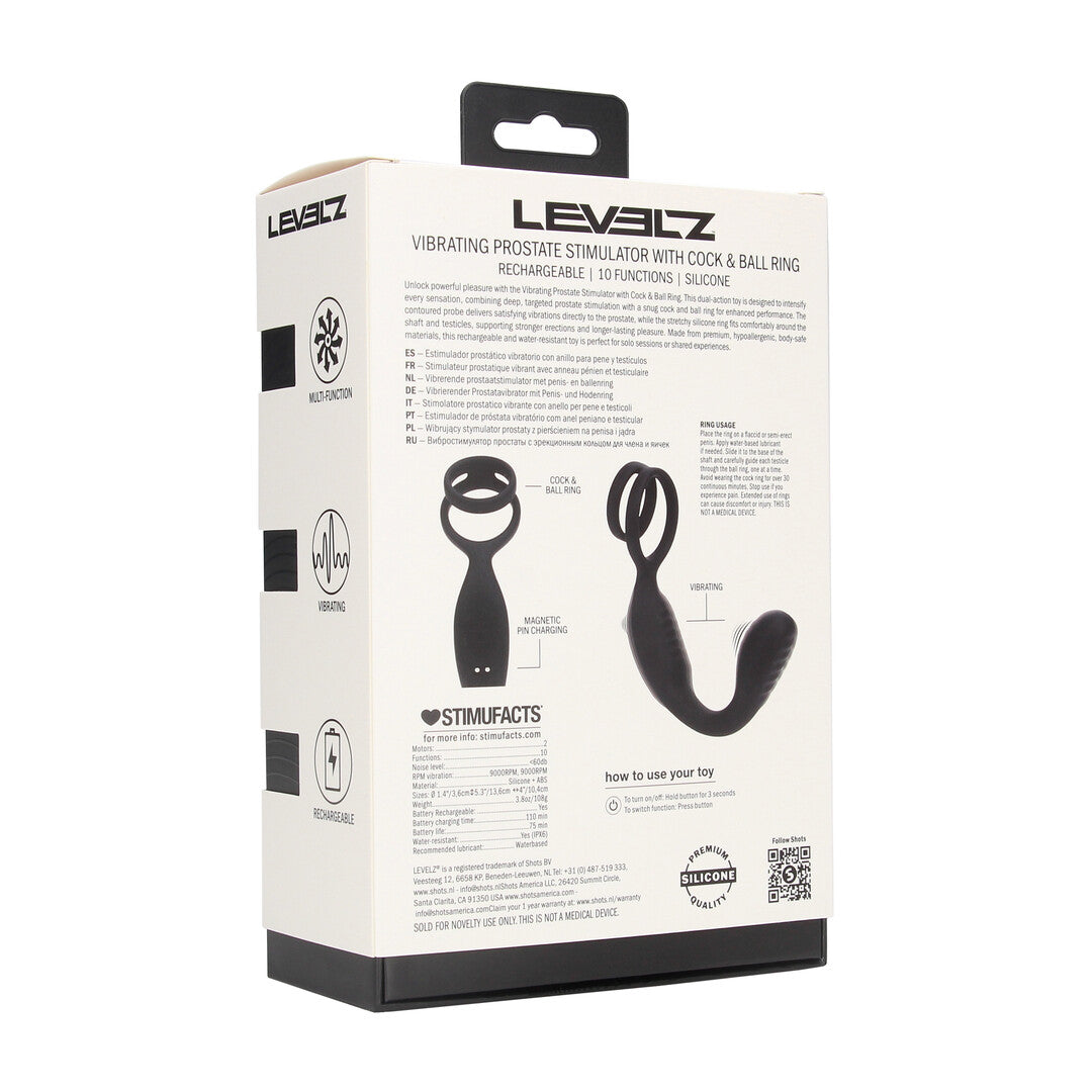 Vibrating Silicone Prostate Stimulator with Cock and Ball Ring - Black