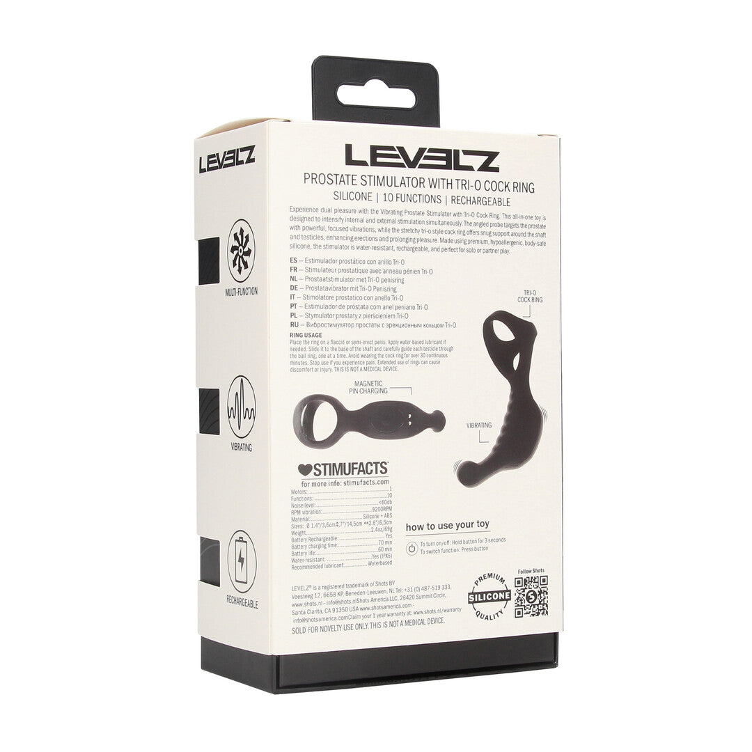 Vibrating Silicone Prostate Stimulator with Tri O Cockring - Black