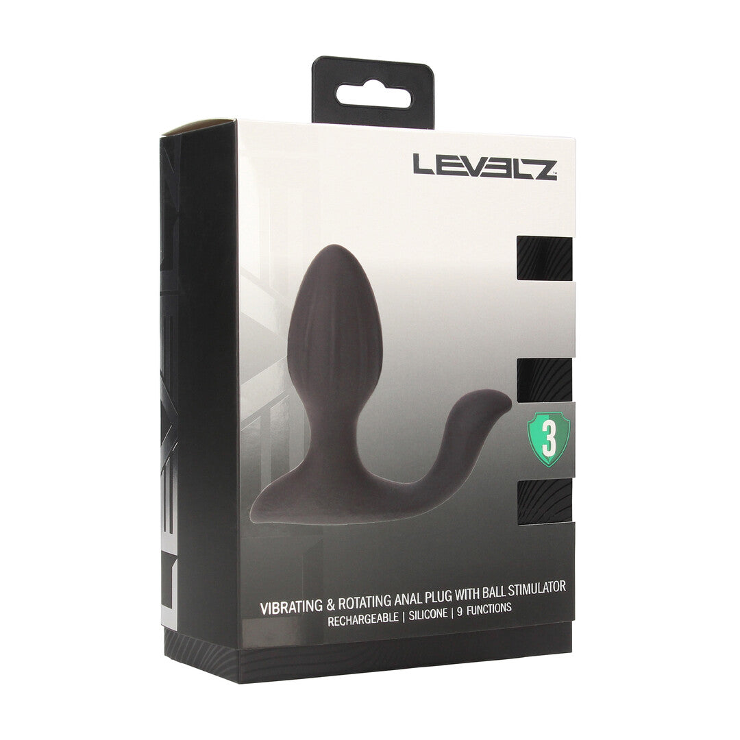 Vibrating and Rotating Silicone Anal Plug with Ball Stimulator - Black