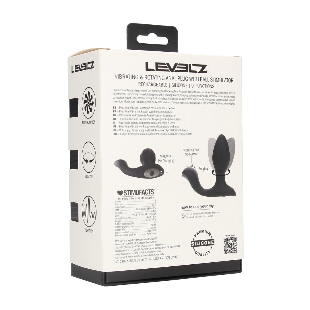 Vibrating and Rotating Silicone Anal Plug with Ball Stimulator - Black