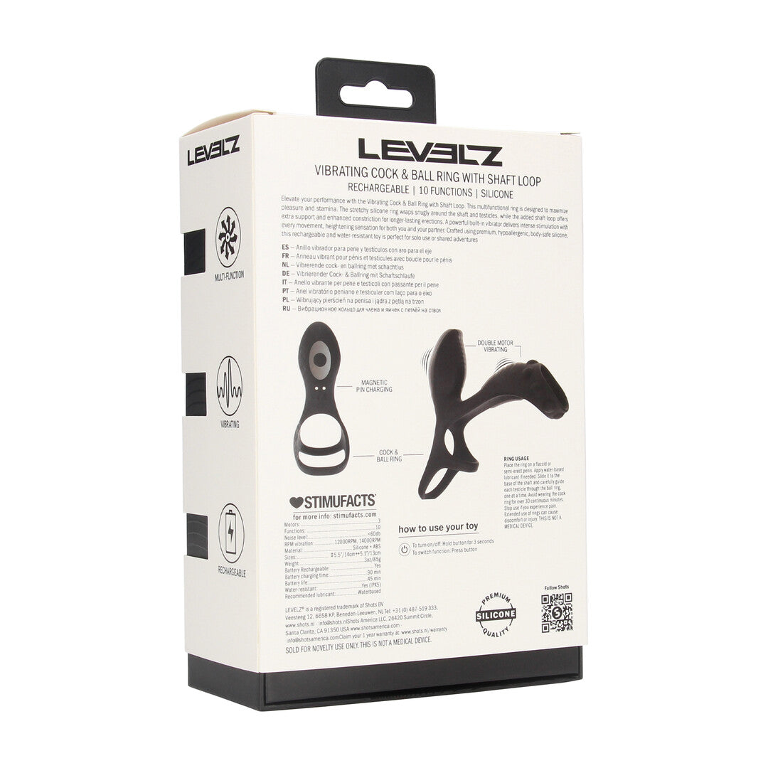 Vibrating Silicone Cock and Ball Ring with Shaft Loop - Black