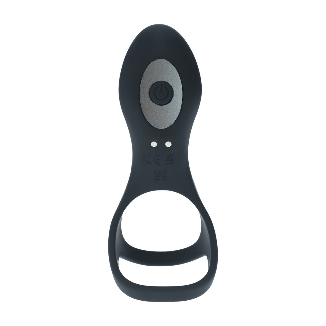 Vibrating Silicone Cock and Ball Ring with Shaft Loop - Black