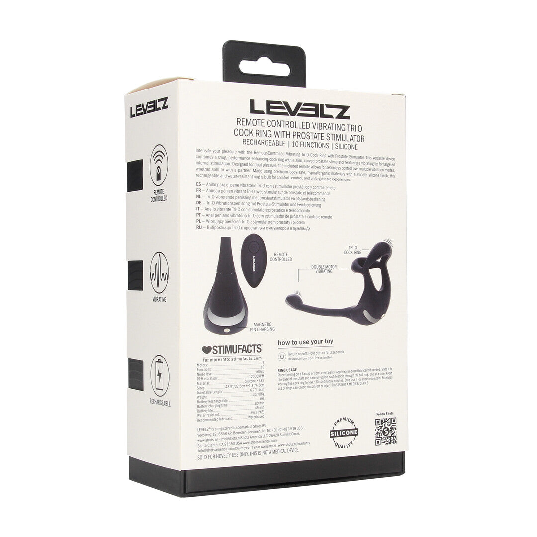 Remote Control Vibrating Silicone Tri O Cockring with Prostate Stimulator - Black