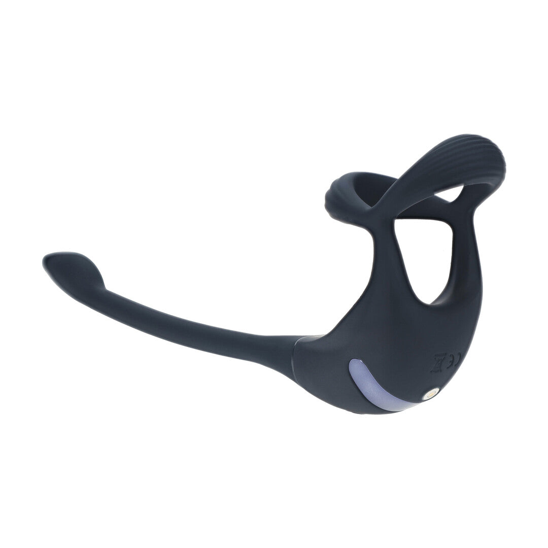 Remote Control Vibrating Silicone Tri O Cockring with Prostate Stimulator - Black