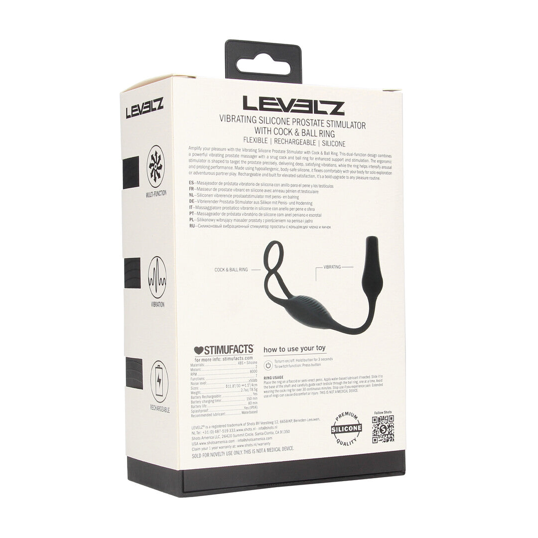 Vibrating Silicone Prostate Stimulator with Cock and Ball Ring - Black