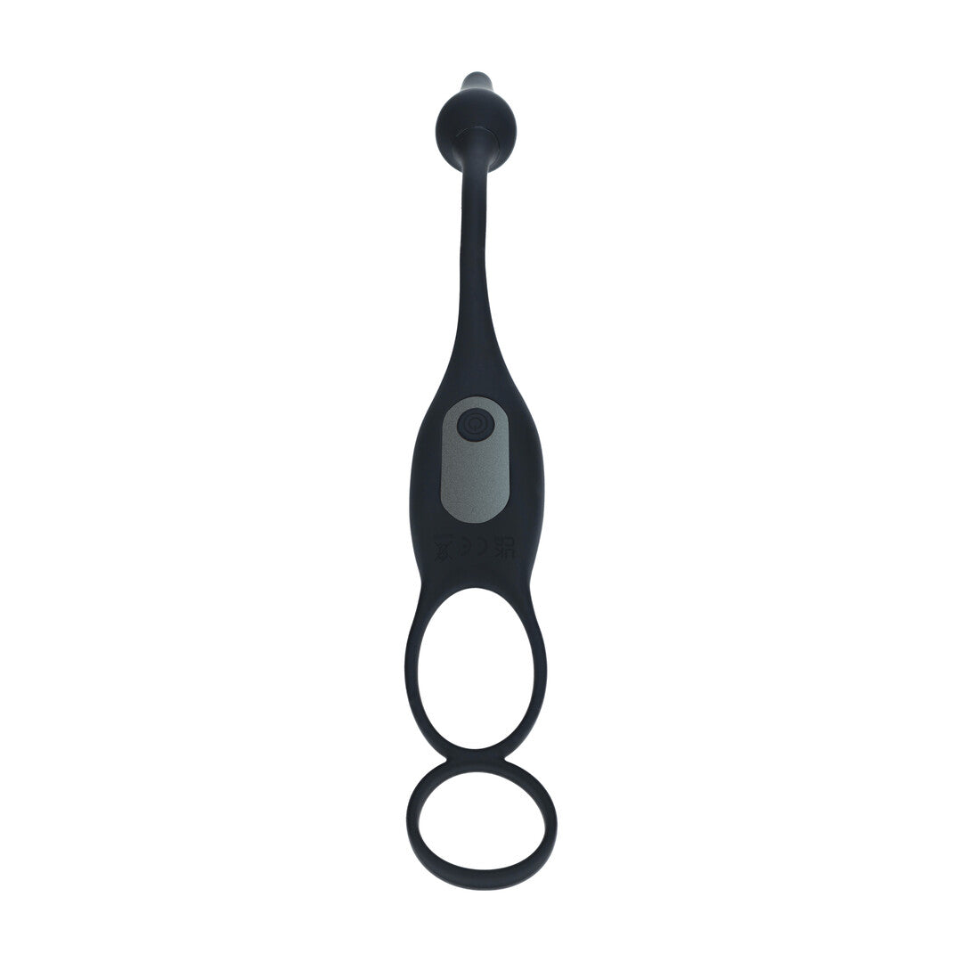 Vibrating Silicone Prostate Stimulator with Cock and Ball Ring - Black