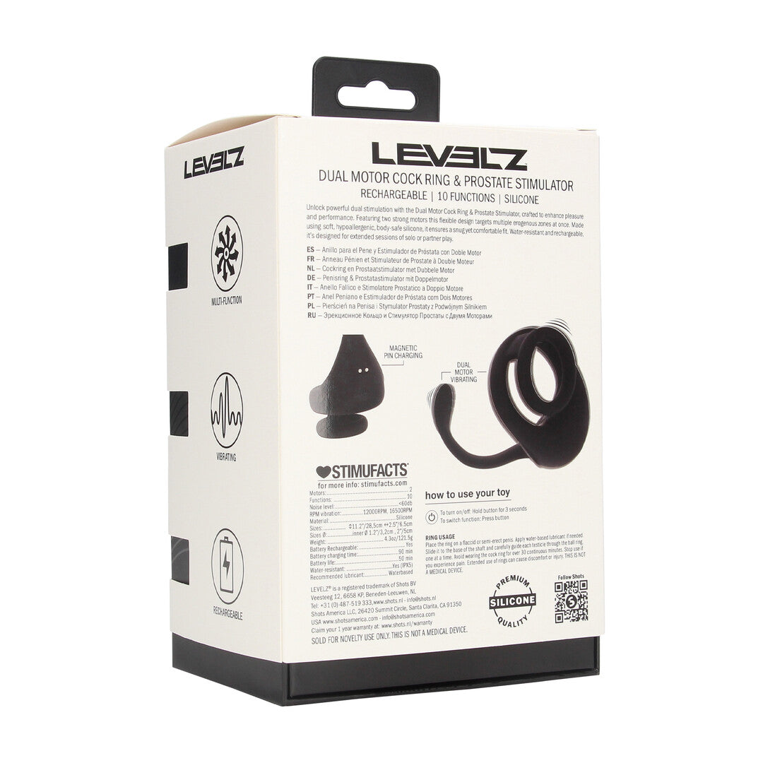 Dual Motor Silicone Cockring with Prostate Stimulator - Black