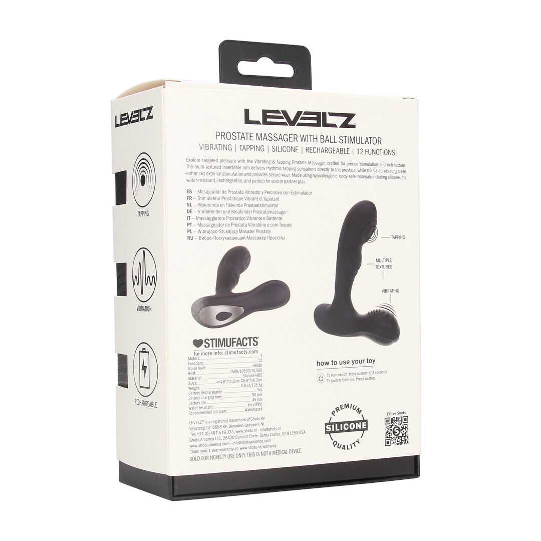 Vibrating and Tapping Silicone Prostate Massager with Ball Stimulator - Black