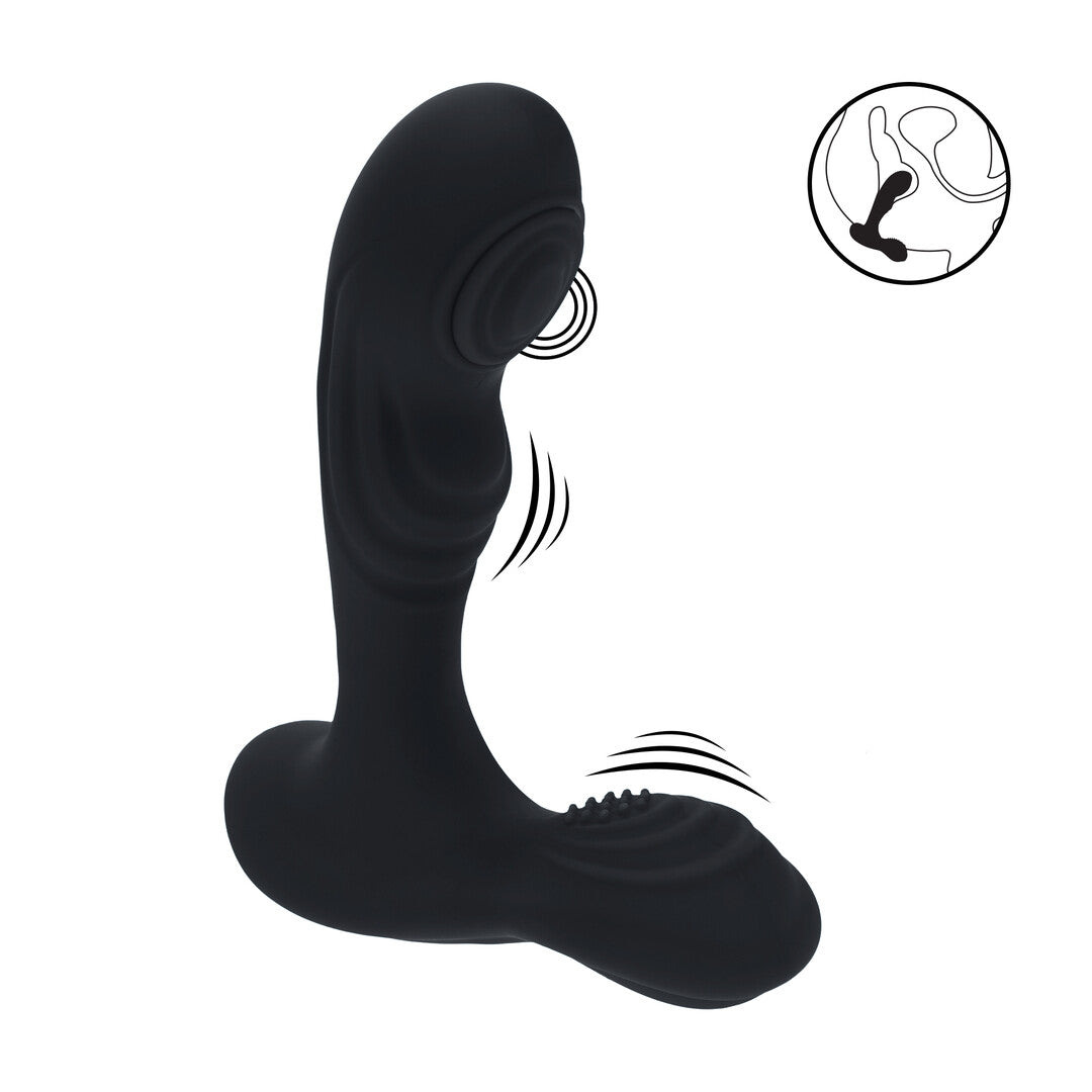 Vibrating and Tapping Silicone Prostate Massager with Ball Stimulator - Black