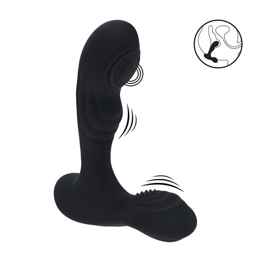 Vibrating and Tapping Silicone Prostate Massager with Ball Stimulator - Black
