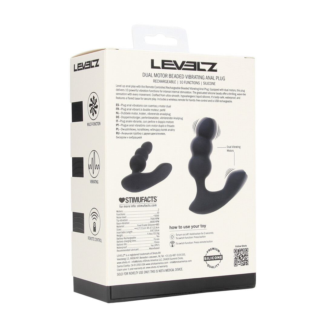 Dual Motor Remote Control Beaded Vibrating Liquid Silicone Prostate Stimulator - Black
