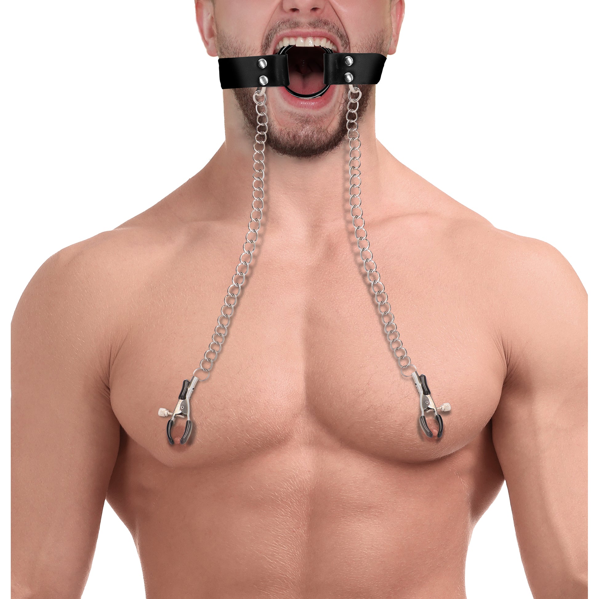 O-Ring Gag with Nipple Clamps - Black