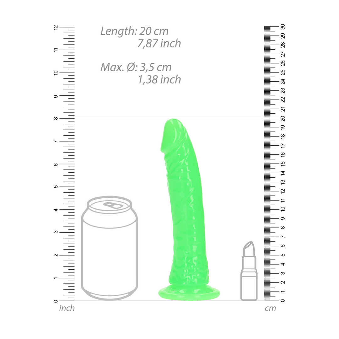 Slim Realistic Dildo with Suction Cup - Glow in the Dark - 7'' / 18 cm