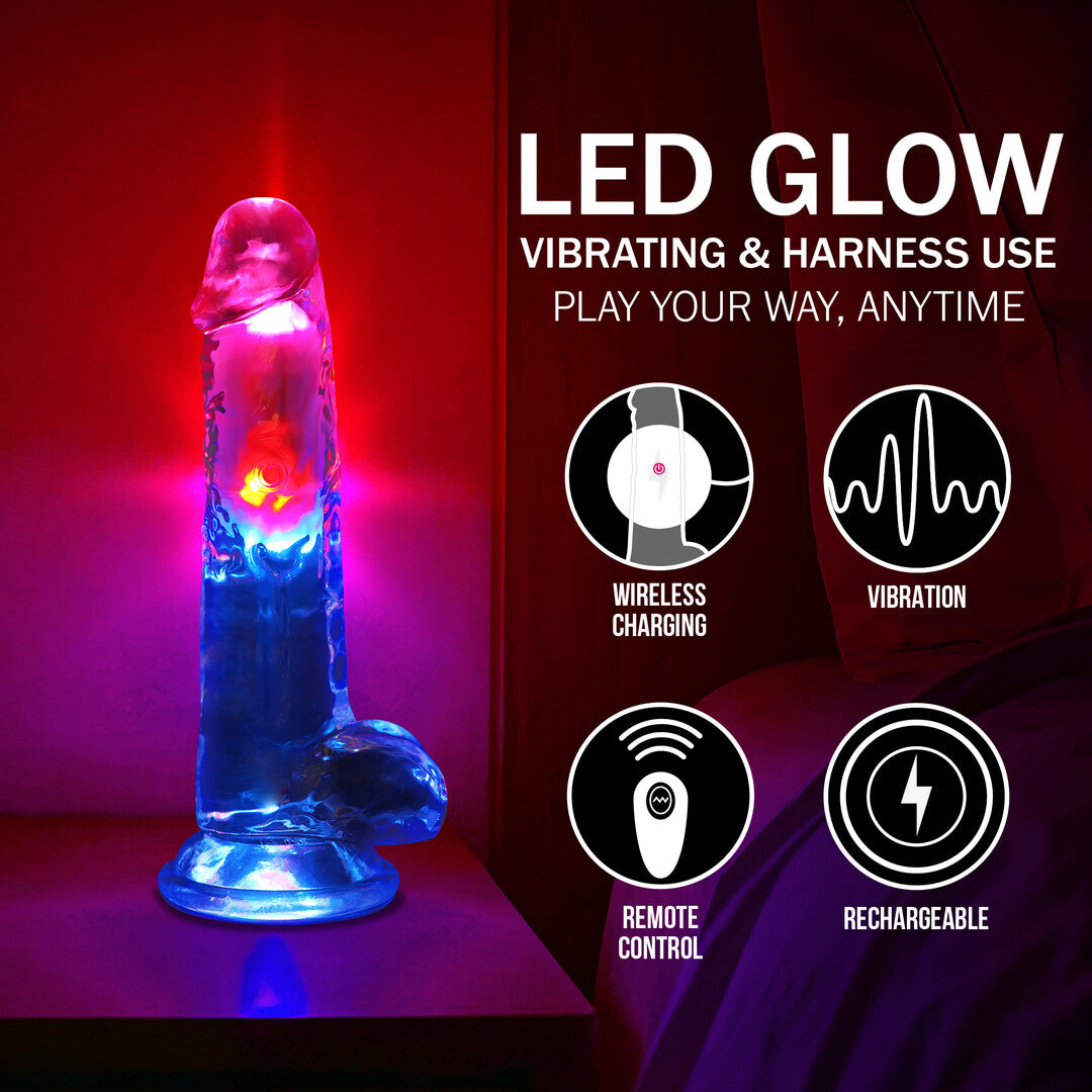 LED Vibrating Straight Cock with Balls - 8 / 20 cm - Transparent