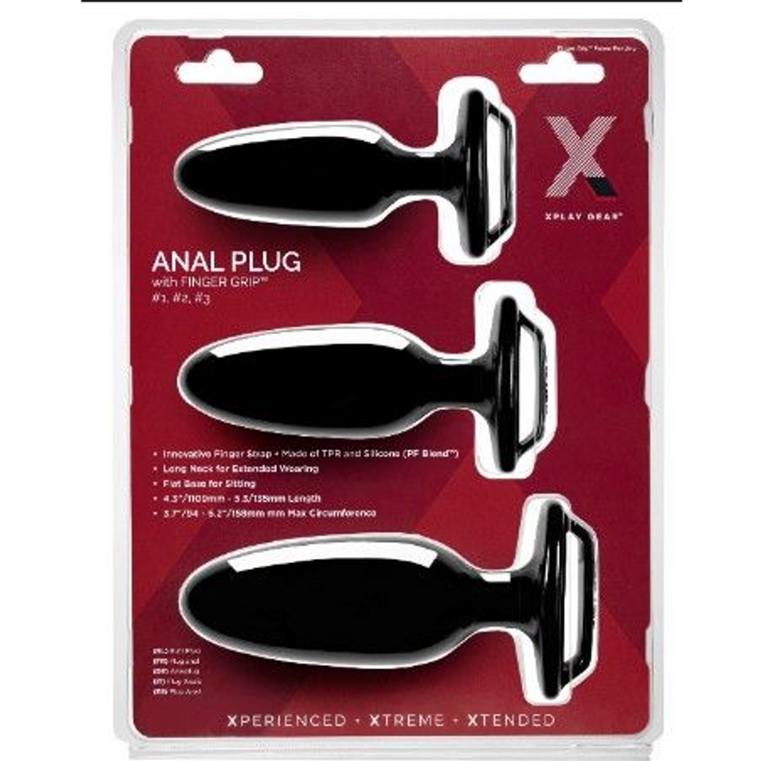 Finger Grip Plug Starter Kit - Butt Plug Kit with Finger Grip - Black